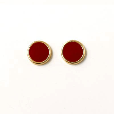 Enamel coin without hole, bordeaux-red and gilded, 8x2mm, 2pcs.