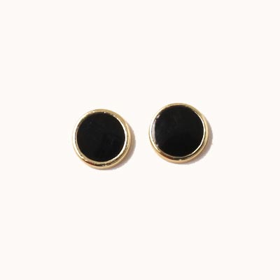 Enamel coin without hole, black and gilded, 8x2mm, 2pcs.