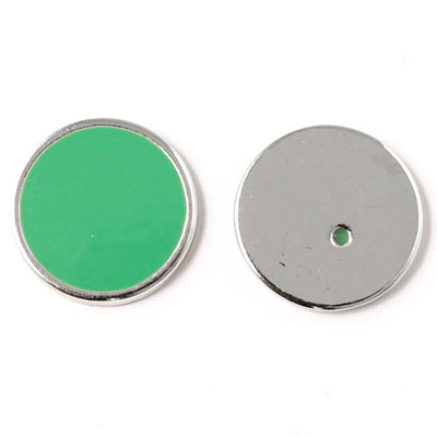Enamel coin without hole, blue-green and silvered, 16x2mm, 2pcs.