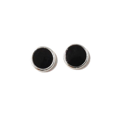 Enamel coin without hole, black and silver-plated, 8x2mm, 2pcs.