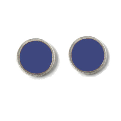 Enamel coin without hole, blue and silvered, 12x1.5mm, 2pcs.