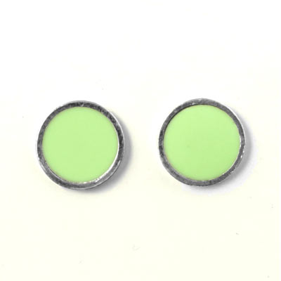 Enamel coin without hole, lime green and silvered, 12x1.5mm, 2pcs.