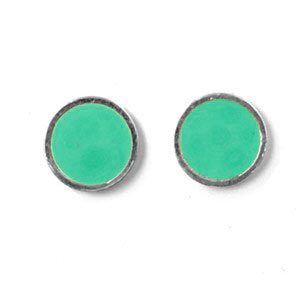 Enamel coin without hole, mint-green and silvered, 12x1.5mm, 2pcs.