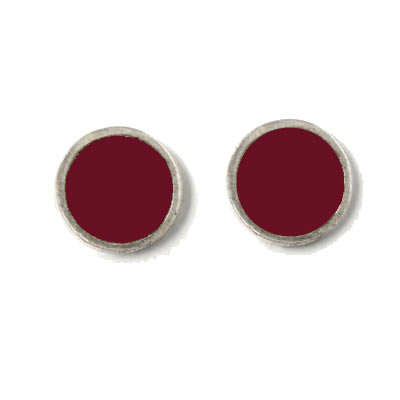 Enamel coin without hole, bordeaux and silvered, 12x1.5mm, 2pcs.