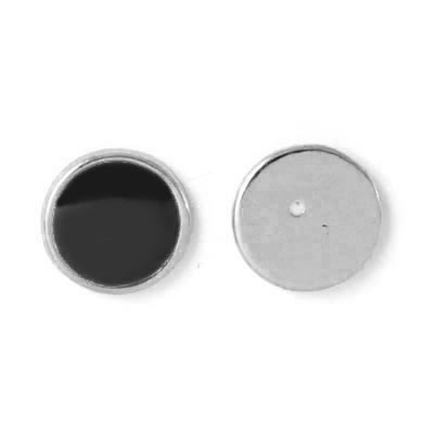 Enamel coin without hole, black and silvered, 12x1.5mm, 2pcs.