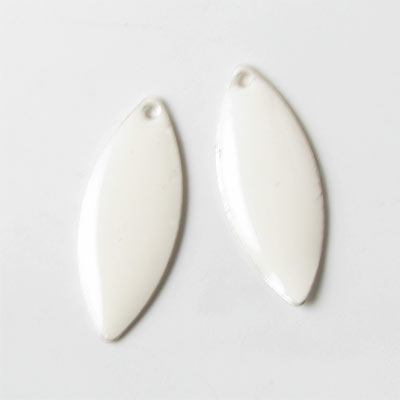 Enamel charm, white pointed, 24x10mm, 2pcs.