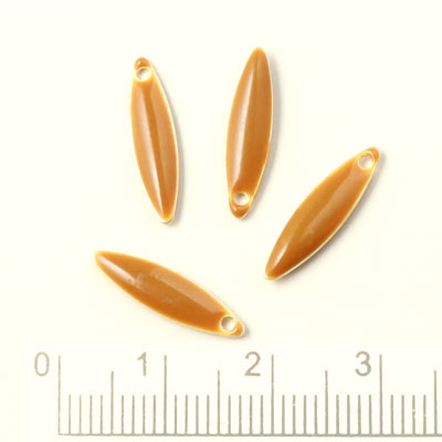 Enamel charm, brown pointed, oval-shaped, 15x4mm, 4pcs.