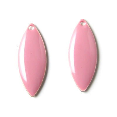 Enamel charm, blush pointed, 24x10mm, 2pcs.
