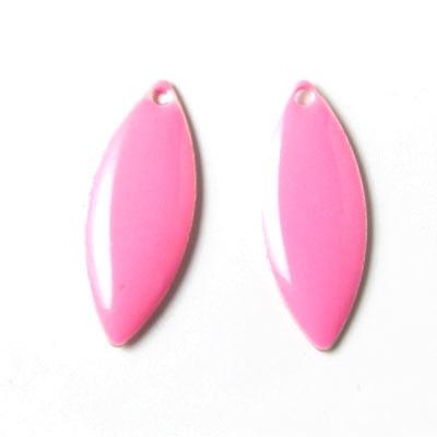 Enamel charm, pink pointed, 24x10mm, 2pcs.