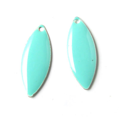 Enamel charm, mint, pointed, 24x10mm, 2pcs.