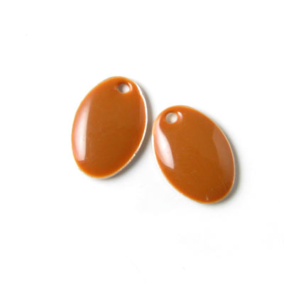 Enamel charm, brown, oval-shaped, 14x9mm, 4pcs.