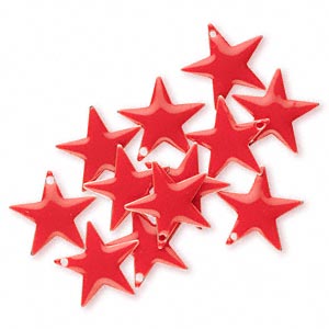 Enamel star, red, silver border, 12mm, 4pcs.