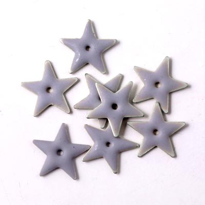Enamel star, grey with a matt finish and hole in the middle, silvered border, 12mm, 4pcs.