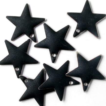 Enamel star, black with a matt finish, silver border, 16mm, 2pcs.