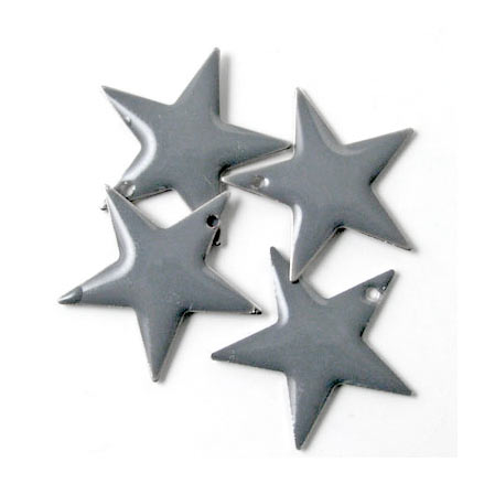 enamelstar, medium grey, hole at the edge, silvered border, 17mm, 2pcs.