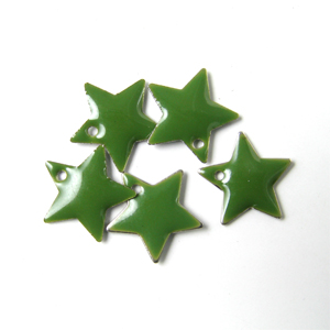 Enamel star, army-green, silver border, 12mm, 4pcs.