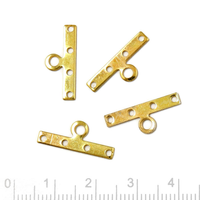 Chain connector, gilded brass, 4 holes and loop, 20x3mm, 10pcs
