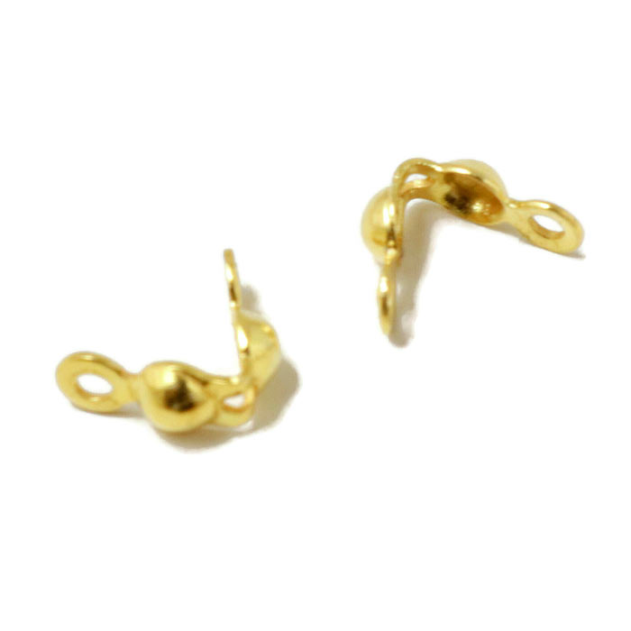 Crimp end, bead tip with eye, gold plated silver, 3x6mm., 4pcs.