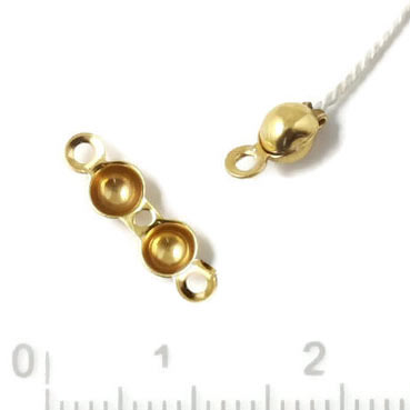 Crimp end, bead tip with 2 eyes, gold-plated brass, 4x7mm., 6pcs.