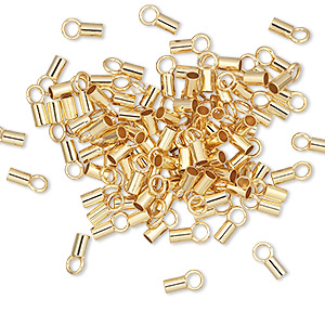 Small cord end with large eye, gilded brass, 1.5mm, 10pcs.