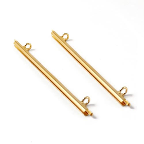 Miyuki cord ends for weaved seed bead band, 2 loops, gilded brass, 35x3mm, 2pcs