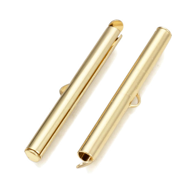 Tube cord ends for bracelets, gilded brass, with loop, 40x4mm, 2pcs.