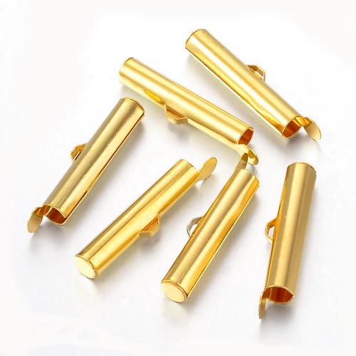 Tube cord ends for woven bracelets etc., gilded brass, 26x5mm, 6pcs.