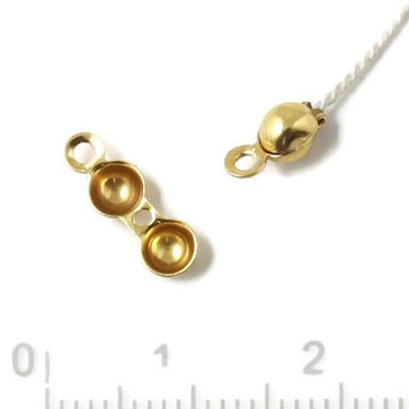 Crimp end, bead tip with eye, gold plated silver, 3x6mm., 4pcs.