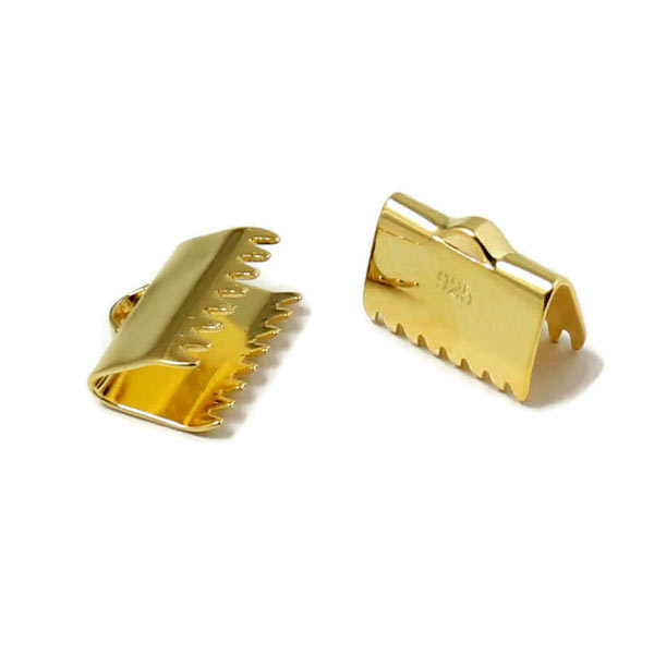 Ribbon crimp end, gilded Sterling silver, width 10mm, 2pcs