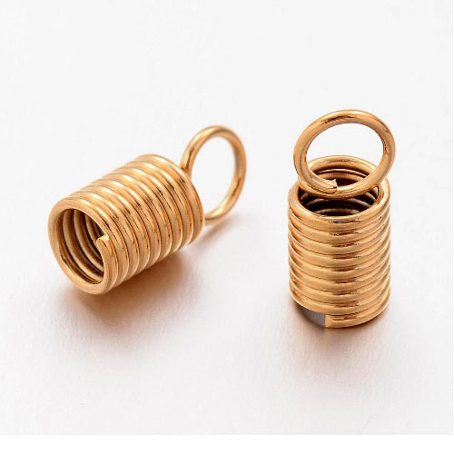 Cord end, spiral shaped, gilded stainless steel, 8,5x4mm, hole size 2mm, 6pcs