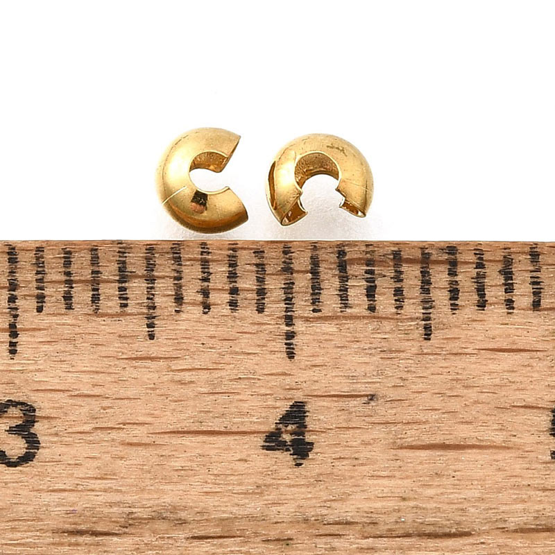 Crimp cover, hides knots or crimps, durable gilded stainless steel, 3mm. 10pcs.