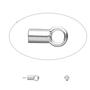 Small cord end with large eye, silver-plated brass, 2/1.5mm, 10pcs.