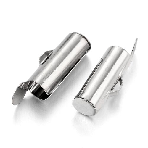 Cord ends for bead weaving, platinum coloured brass, 13.5x5mm, 6pcs.