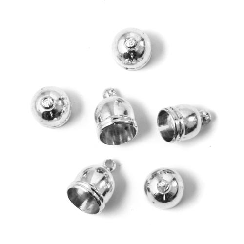 Cord end with eye, Large, silver plated brass, glue-in end 10/8.5mm., 4pcs.