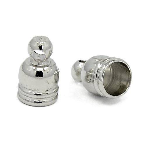 Cord end with eye, platinum coloured, glue-in end 5/4mm., 6pcs.