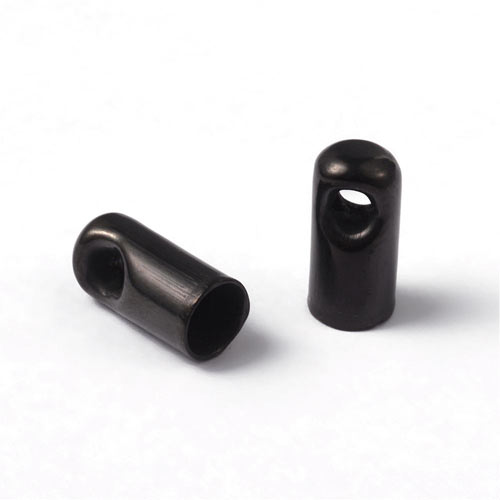 Cord end with integrated eye, black steel, 10x5mm, hole size 4mm, 4pcs