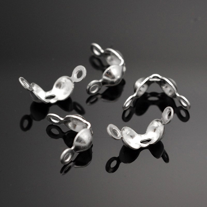 Crimp cord end, bead tip with loop, silver, 3x6mm., 4pcs.