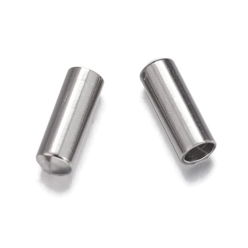 Rounded cord end, steel, length 7mm, hole 2mm, 6pcs