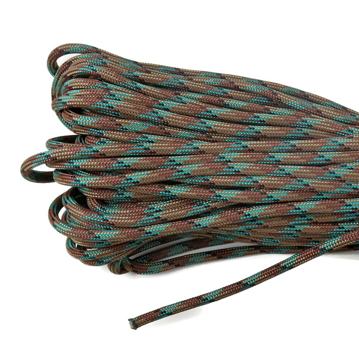 Paracord type 550, camouflage, dark brown, turquoise, sand, 4 mm, 2 m