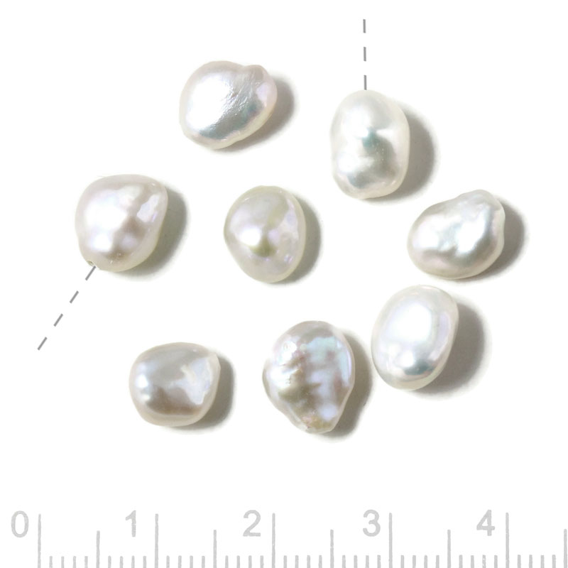 Freshwater pearl, half-drilled, white, baroque, ca. 9x7x5mm, A-grade, 4pcs