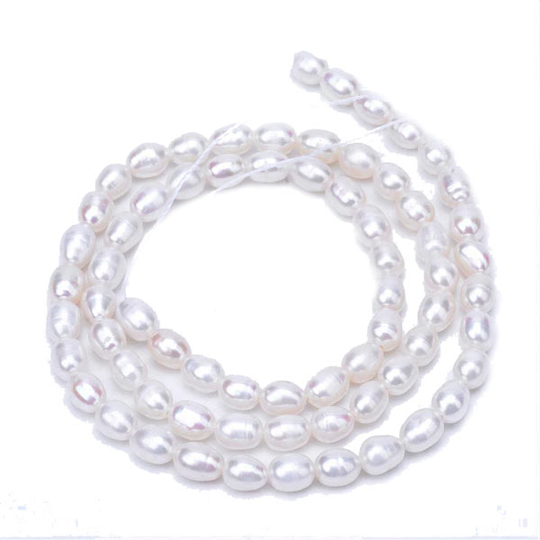 Freshwater pearl, full strand, white rice, A-grade, approx 5.5x4mm, 70pcs