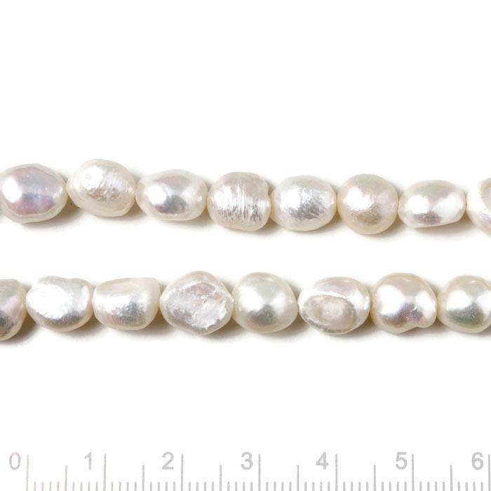 Freshwater pearl, full strand, baroque, oval, white, ca. 8-10x7.5mm, 37pcs