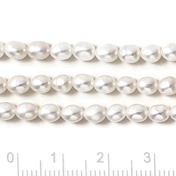 Freshwater pearl, full strand, white rice, ca. 5x3.5mm, A-grade, appx 78 pcs