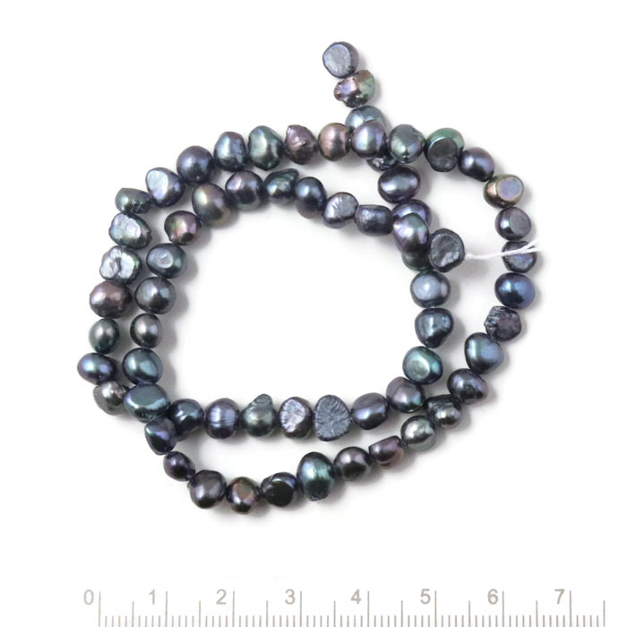 Freshwater pearl, full strand, baroque, blue-grey, 5x6mm, A-grade, ca. 65pcs