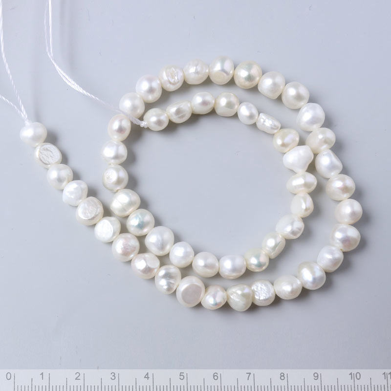 Fershwater pearl, baroque, white, 7,5x9x6,5 mm, LARGE hole: 1.5mm , A-grade, 6 pcs