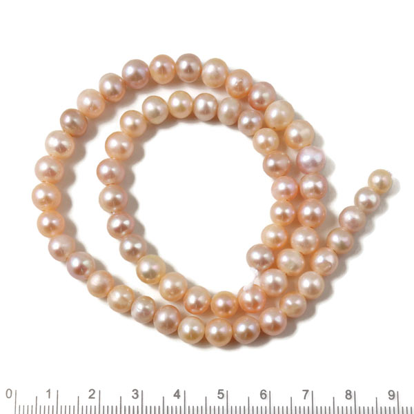 Frershwaterpearl, strand, peach, potato, round, 6.5x6 mm, large 1.5mm hole, 62pcs