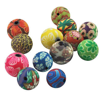 Fimo beads, 13-15mm, mixed colours, 10pcs.
