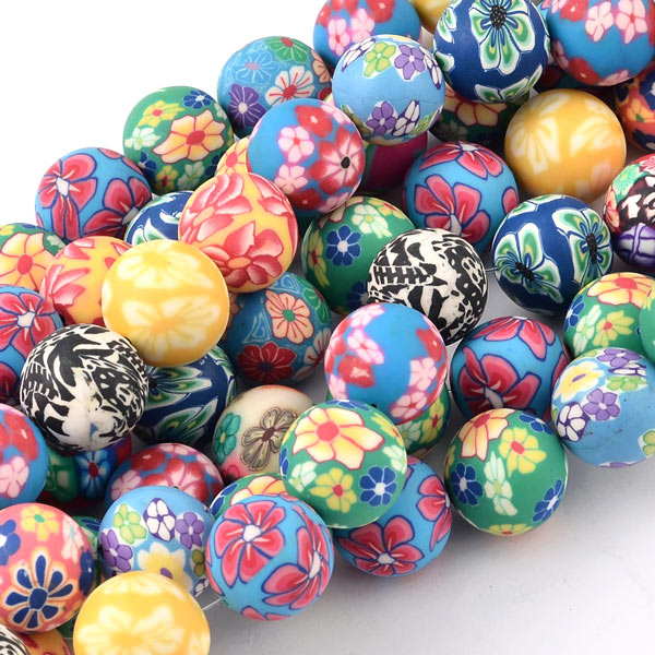 Fimo beads, 13-15mm, mixed colours, 10pcs.