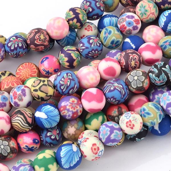 Fimo beads, full strand, 8mm, mixed colours, 48pcs