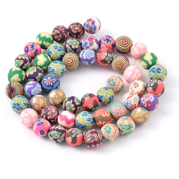 Fimo beads, full strand, 8mm, mixed colours, 48pcs